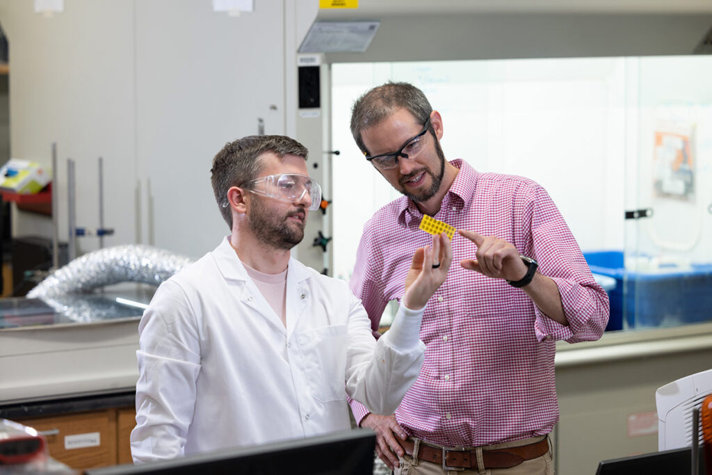 student and professor in lab setting