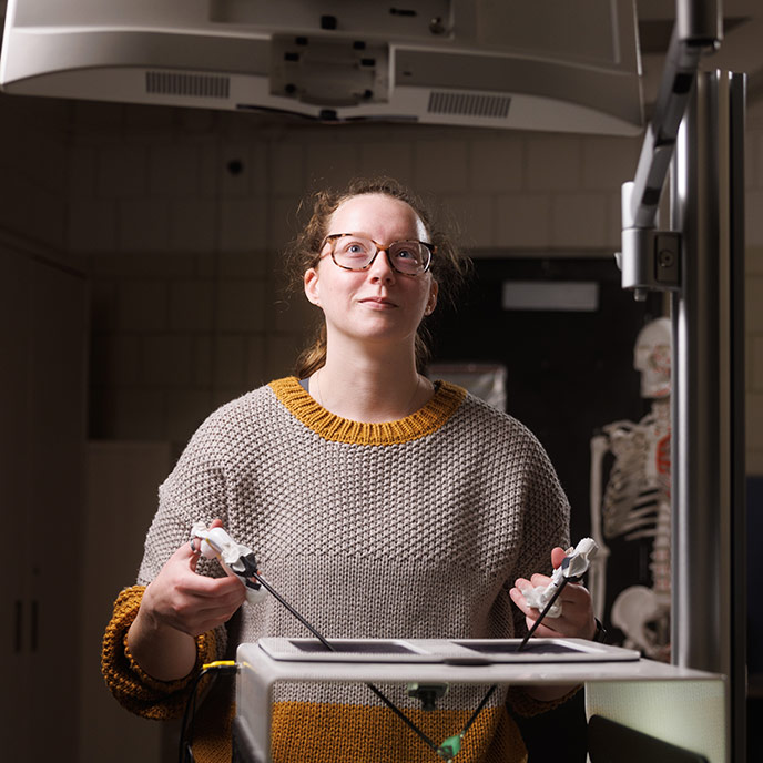 female student working in lab