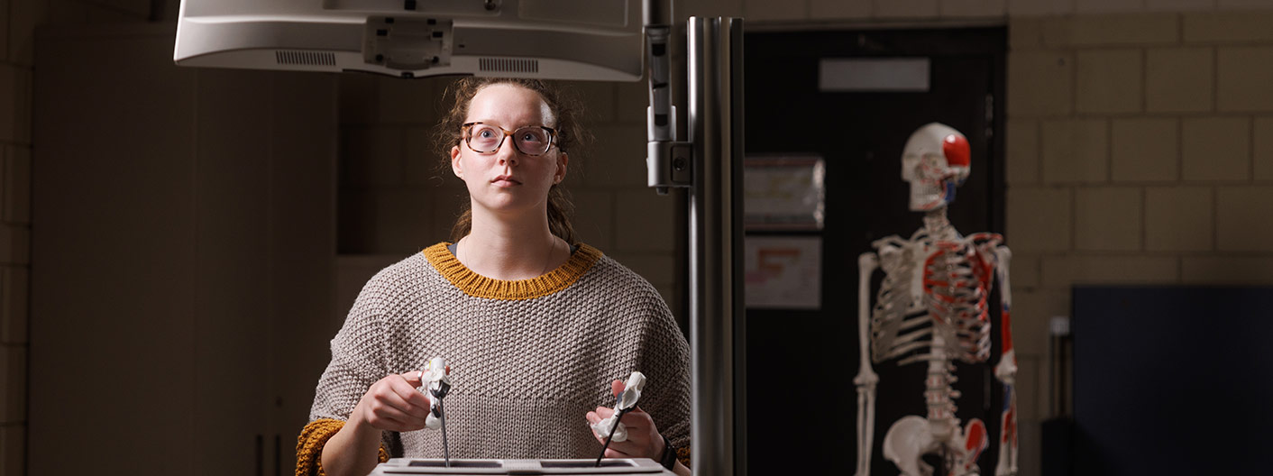 female student working in lab