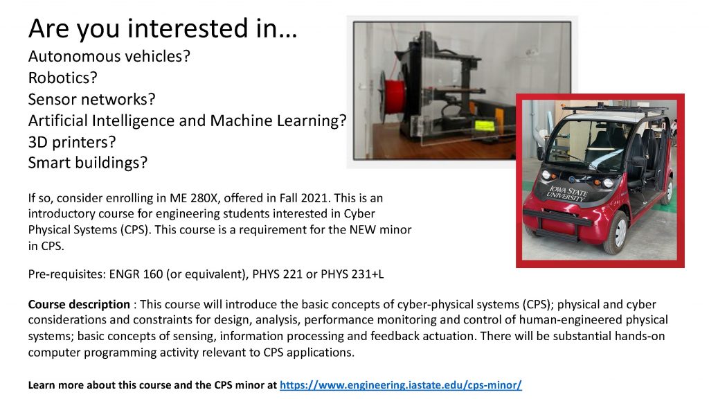 Flyer with information for ME 280X course