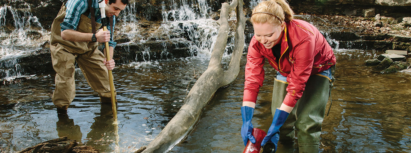 students water sampling creek