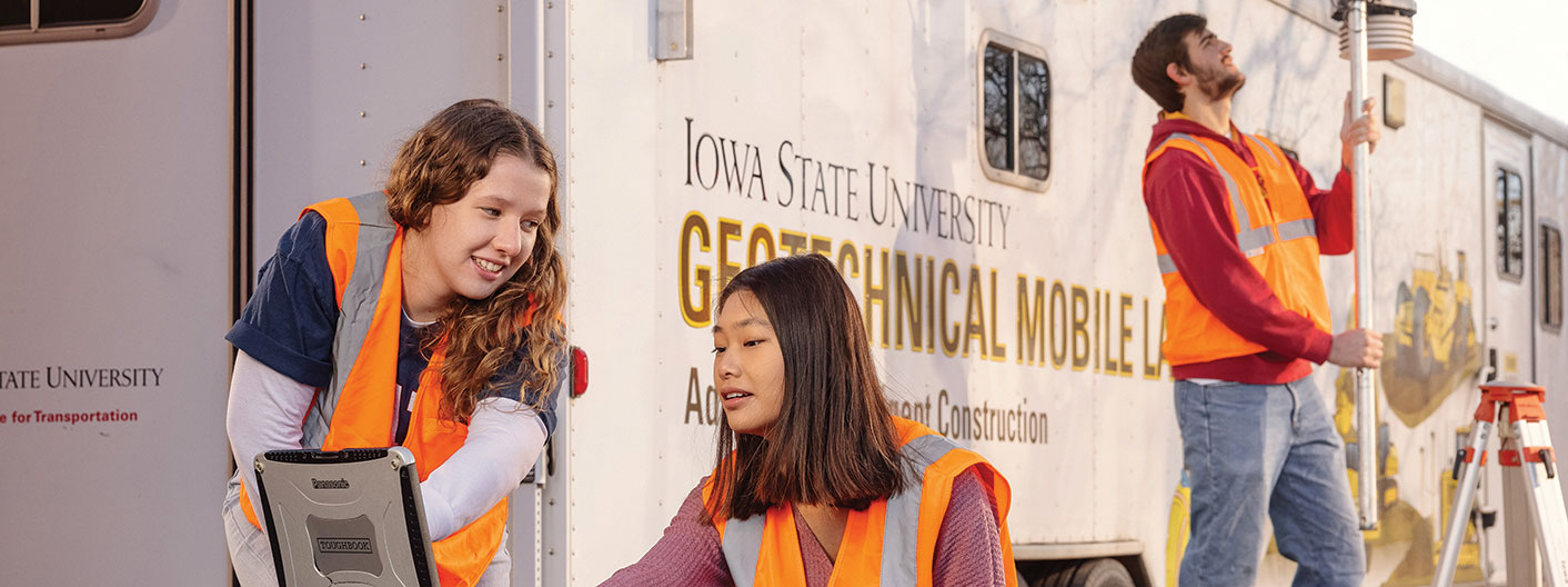 students working with geotechnical mobile lab