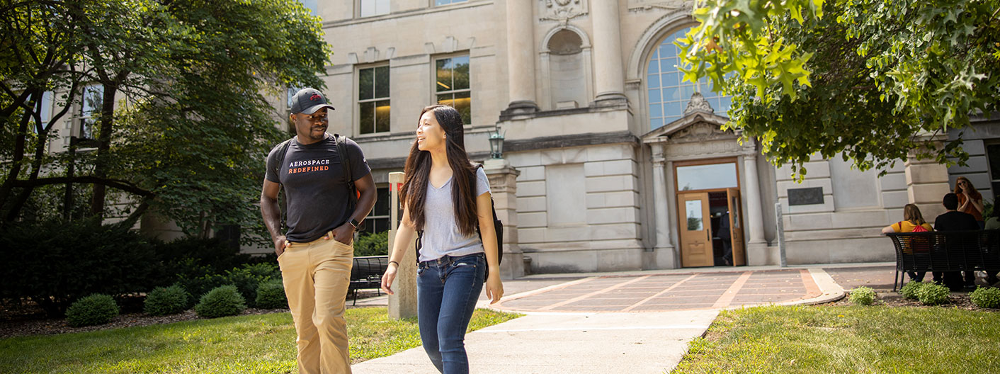 students walking in front of Marston Hall