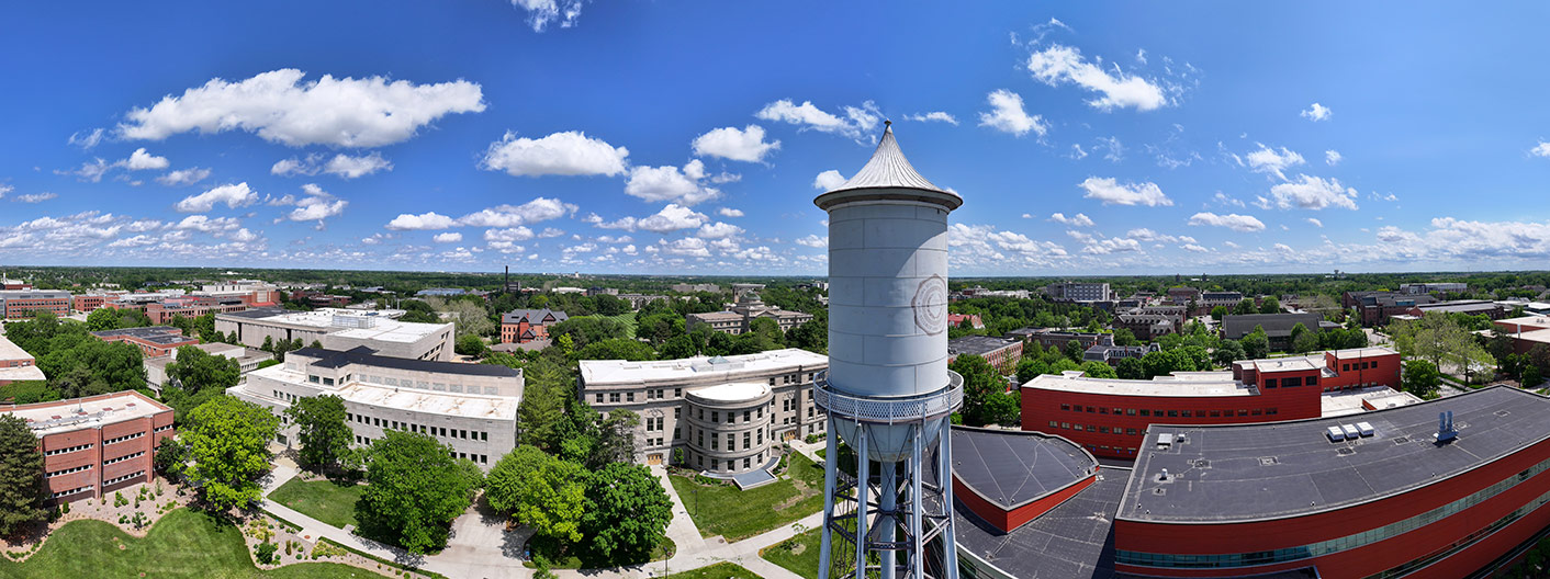 drone view of Iowa State University campus