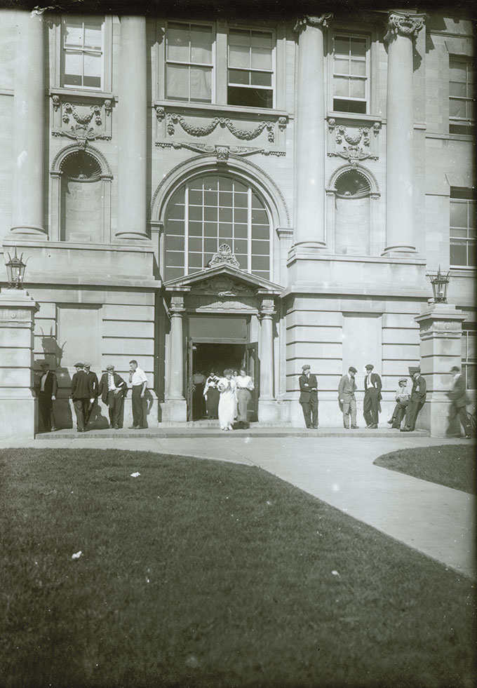 Marston Hall exterior view of east entry way historical photo