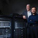 Doug Jacobson, University Professor of electrical and computer engineering, left, and Daji Qiao, associate professor of electrical and computer engineering