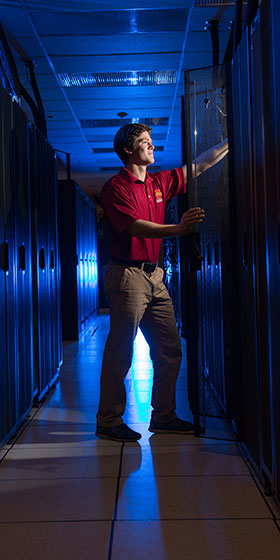 student in data server room