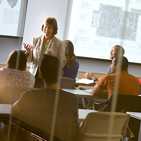 instructor interacting with students