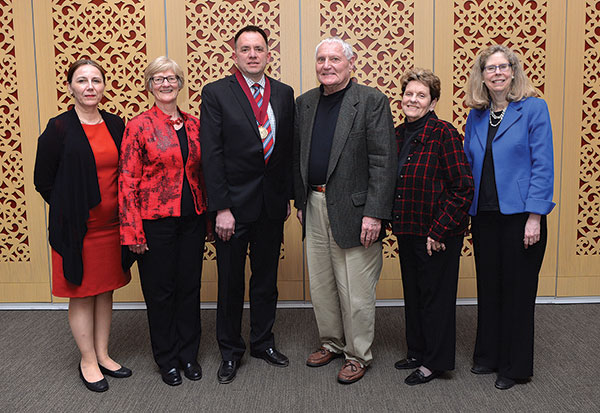 Frank Peters, third from left, an associate professor, was recently named to the C. G. “Turk” and Joyce A. Therkildsen Professorship in Industrial and Manufacturing Systems Engineering