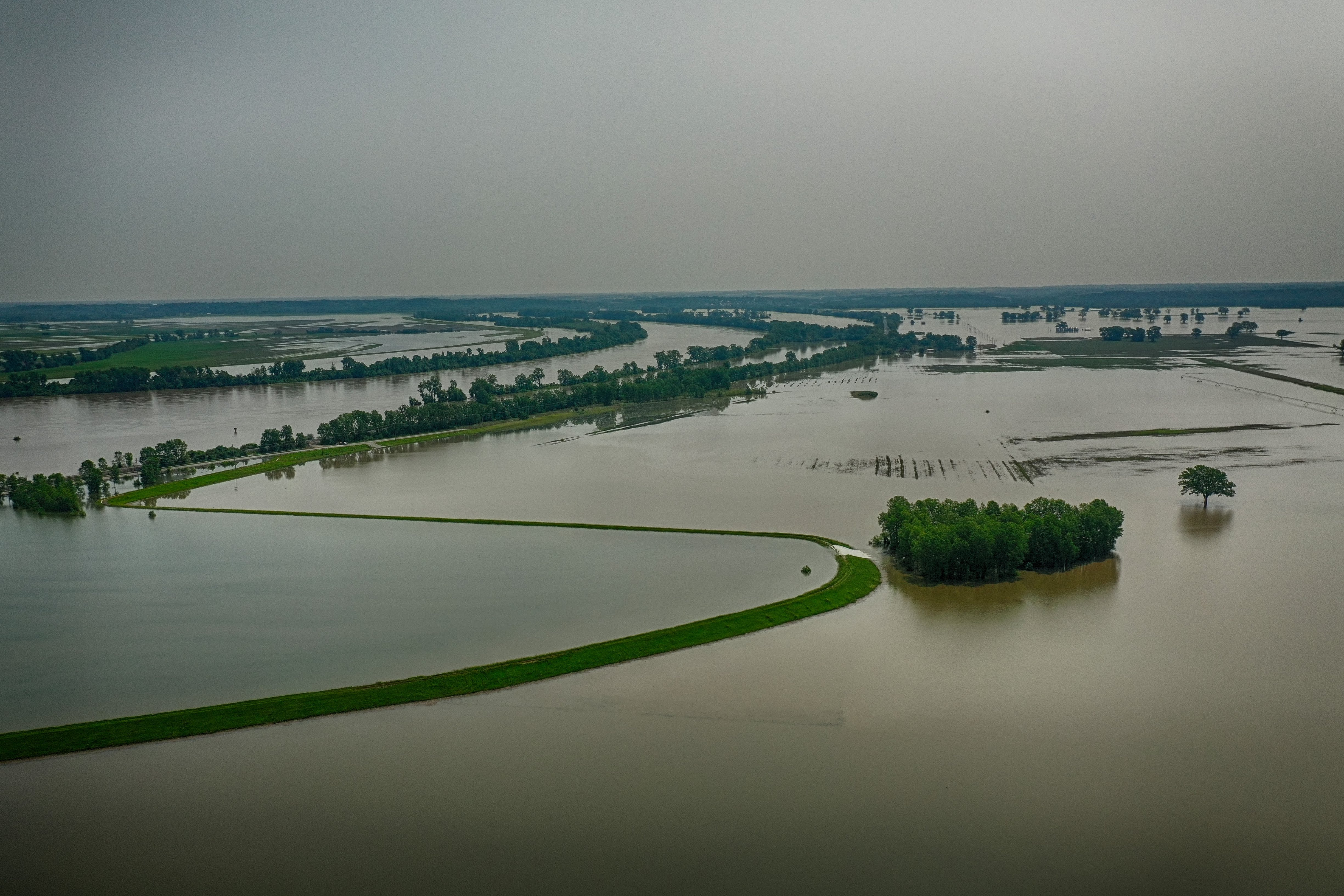 aerial view of rural flooding