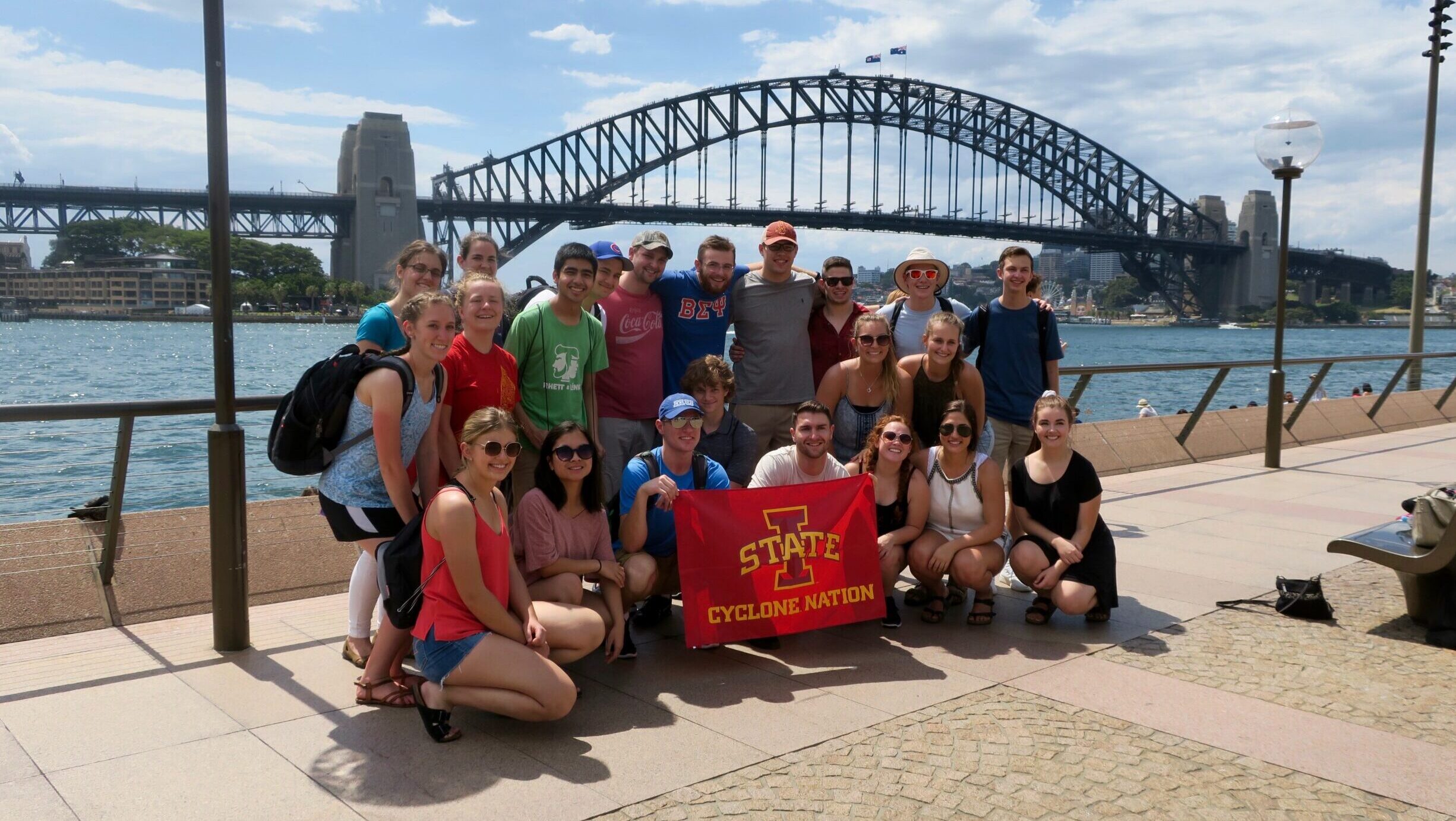 student group with Cyclone flag